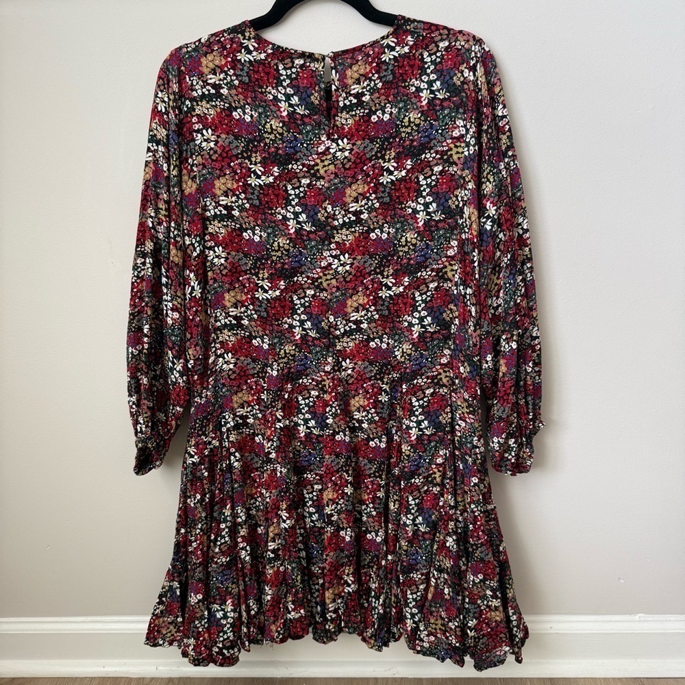 Storia Perennial Floral & Frills Mini Dress Multi Oversized Cottage Boho Pleat S - Picture 9 of 12